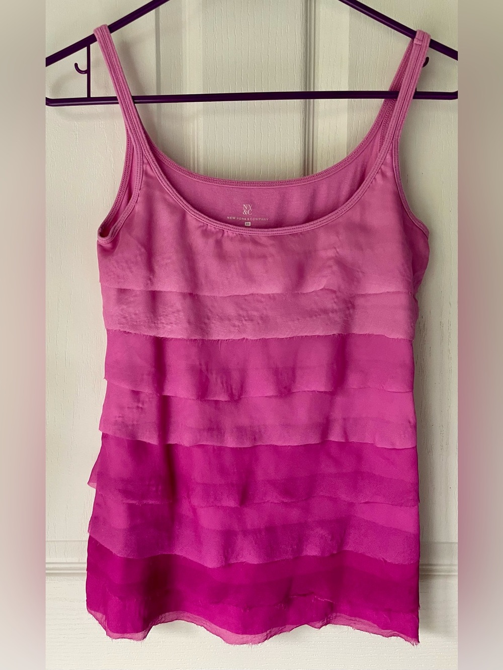 New York & Company Pink Ombre Layered Ruffle Camisole